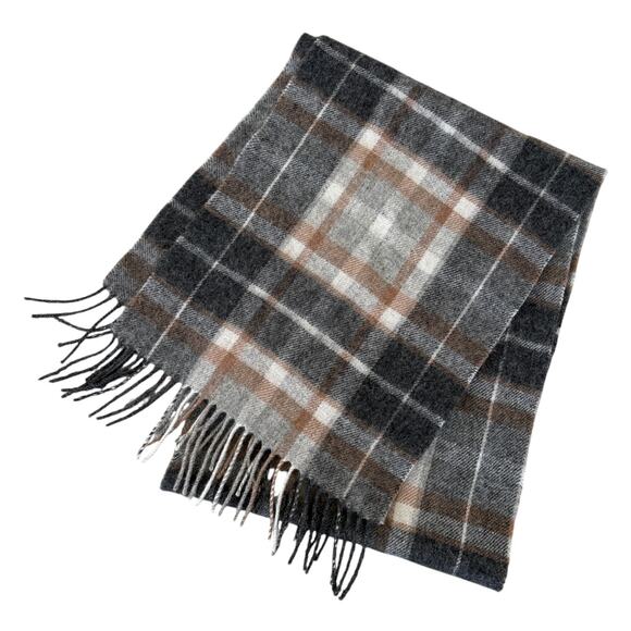 Joseph & Feiss Wool Plaid Scarf British Heritage Preppy Academia Neutral - Picture 2 of 6